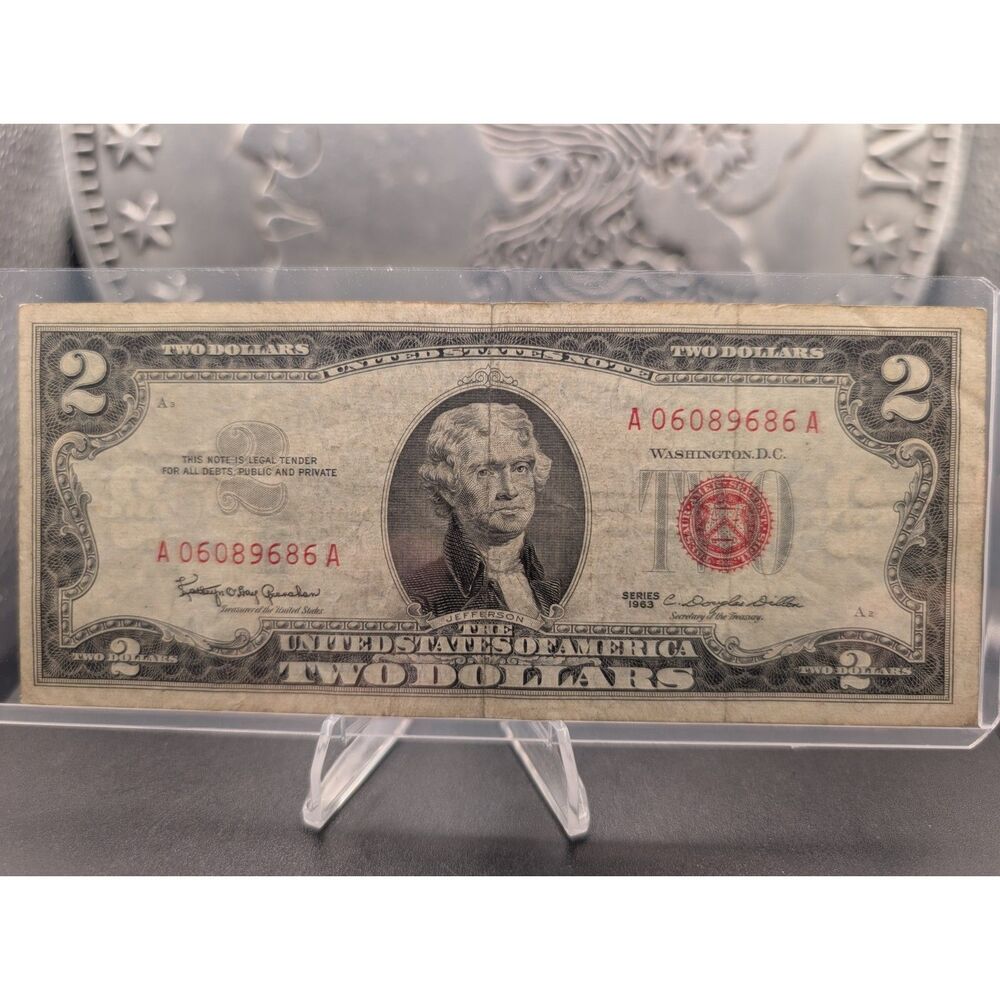 1963 $2 United States Note • Red Seal • Circulated • Holder Included